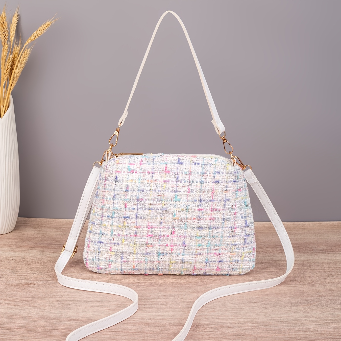 TEMU Bolso de un solo para mujer, bolso cuadrado pequeño elegante con correa de y correa de muñeca ajustables, versátil para desplazamientos diarios,