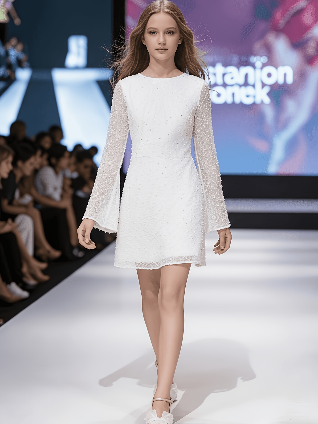 Girl's *-calf Ankle-length Long-sleeve Solid Color Dress, Suitable for  Summer Wear, Summer Dress, White Dress *'s Outfit, Elegant Gown, Teen  Girl'* Dress, Elegant White Dress, Short White Dress, for 