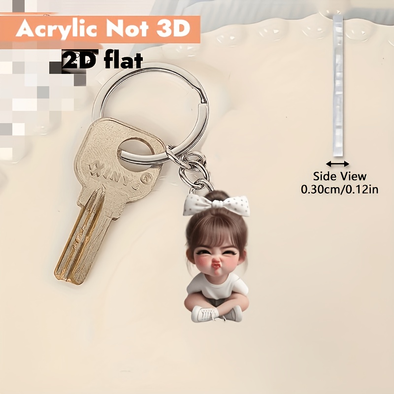 TEMU 2D-flacher, 2D-flacher niedlicher Anime-Mädchen-Schleifen-Schlüsselanhänger – 2D-flaches Acryl-Accessoire mit ausdrucksstarken Augen Schleife,