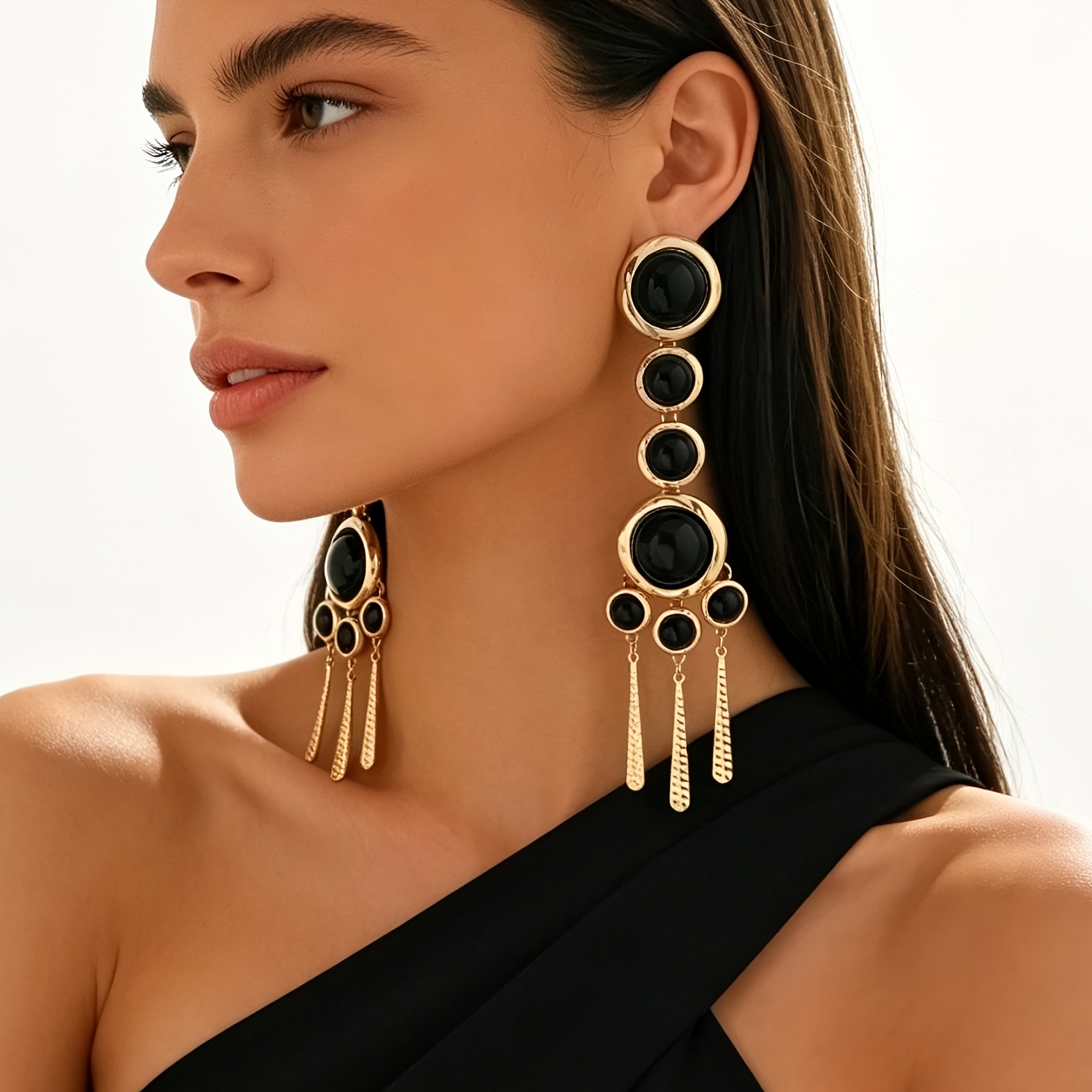 TEMU 1 Paire de Boucles d'Oreilles à Franges Superposées Minimalistes et Élégantes LORYLIN pour Femme - Boucles d'Oreilles Pendantes Hémisphériques à