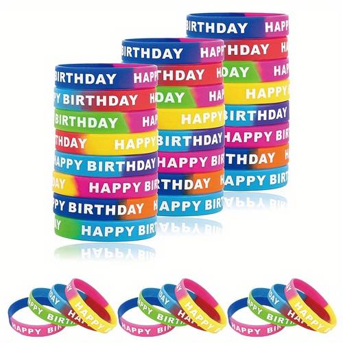 30pcs of colorful silicone wristbands for birthday celebrations party supplies birthday gifts elastic wristbands in colors in 8 colors for christmas and halloween colors at random