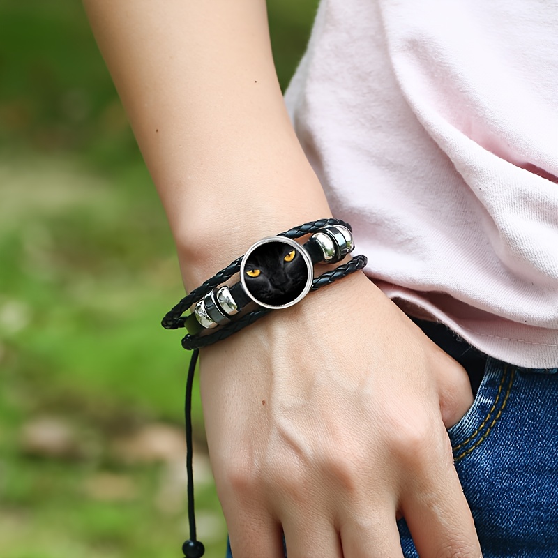 Men's Mysterious Black Cat Adjustable Bracelet