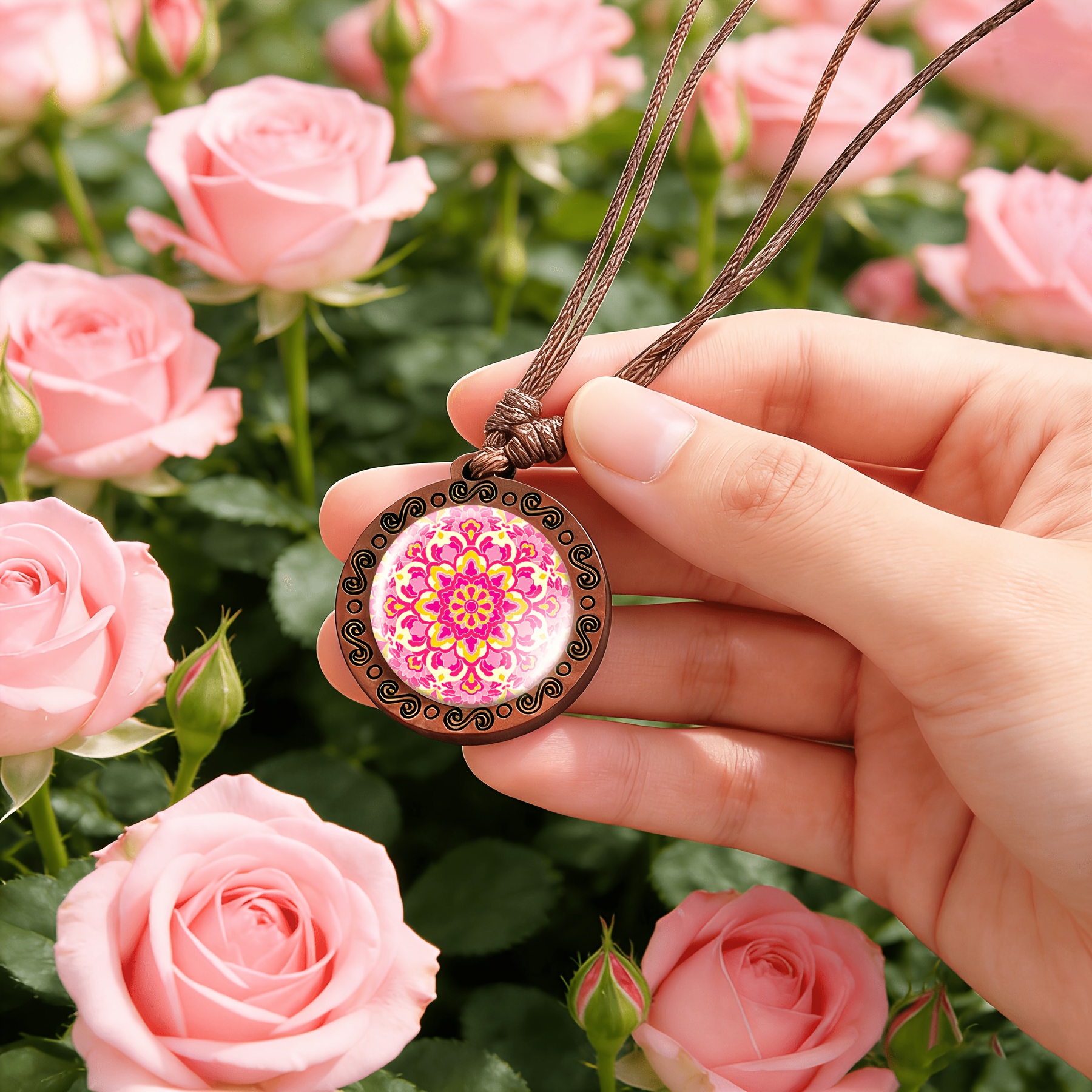 Women's Handmade Retro Gem Inlaid Round Necklace