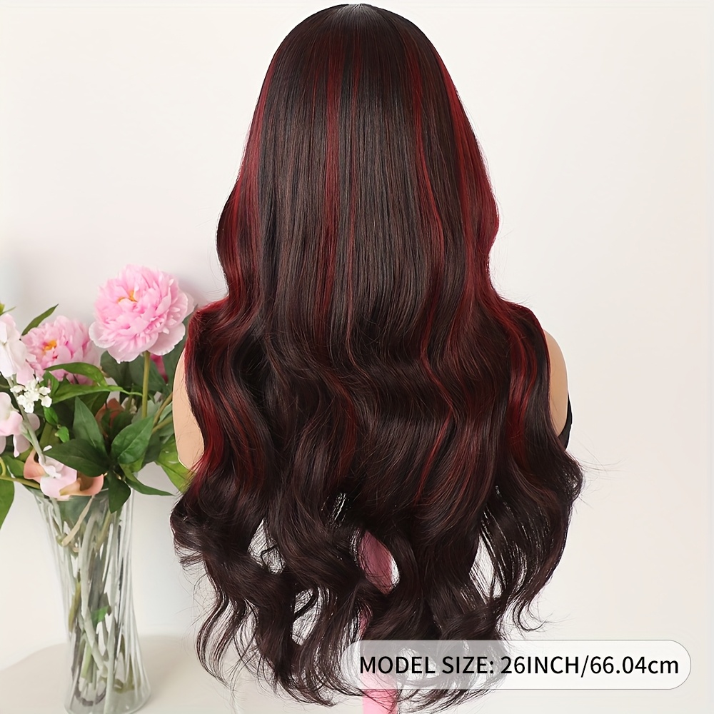luxurious black wine red ombre lace front wig women 180 - Temu display picture 1