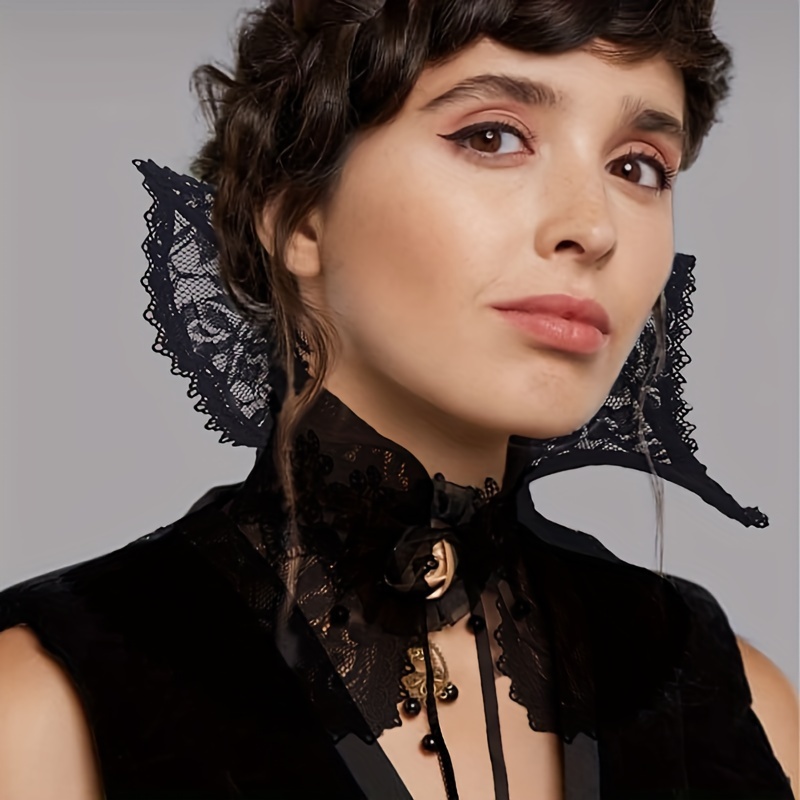 

Women Stand Up Collar Boned Lace Fake Collar Renaissance Neck Wrap Victorian Choker Vampire Accessories Halloween Costume