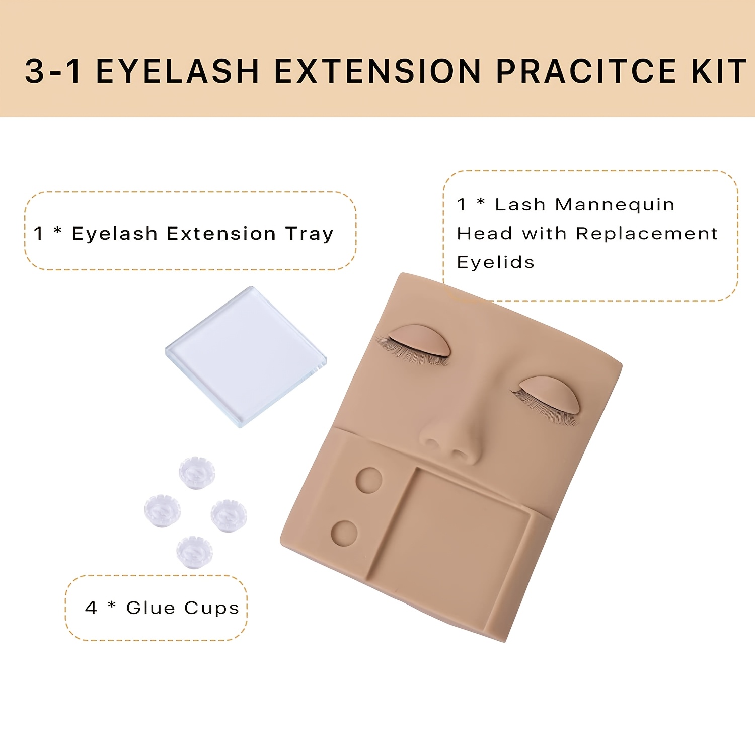 3-in-1 Lash Mannequin Head, Upgraded Eyelash Mannequin Head With Lash Glue Rings Eyelash Extension Tray, Eye Lash Extension Starters Kit For Practicing