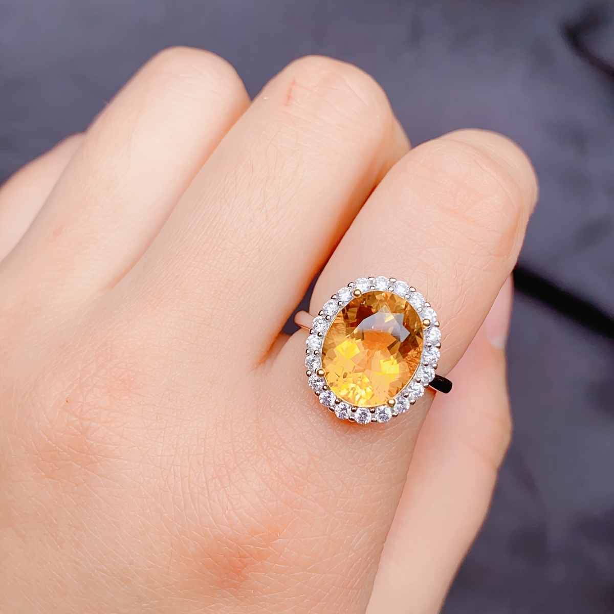 Natural Citrine 925 Silver Adjustable Ring