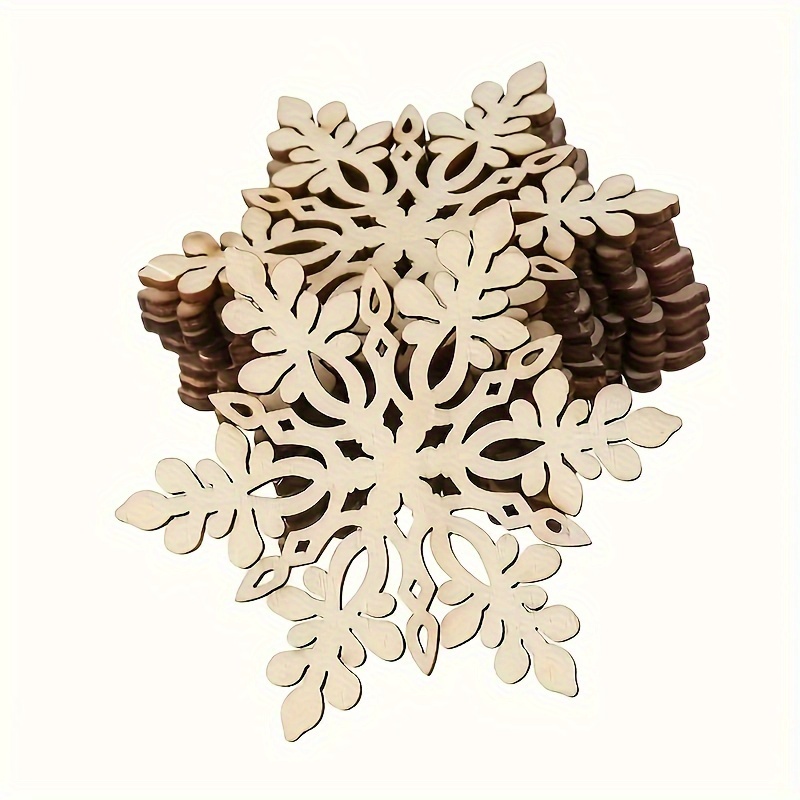 Image of Set Of 10 Wooden Snowflake Ornaments - 3.15 Inches With A , Ideal For Festive Home Christmas Decorations, Perfect For Weddings And Holidays