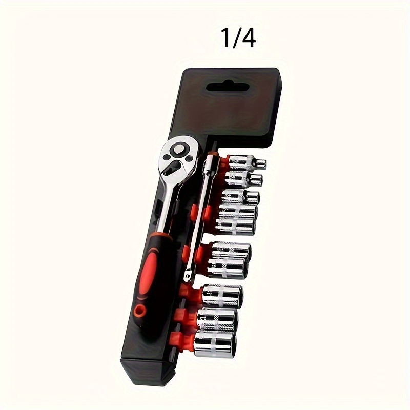 TEMU 12pcs Luxury Ratchet Socket Wrench Set, Multi-functional 1/2, 3/8, 1/4 Sizes, 10 Sockets (4-13mm), 2-way Quick Release Handle And Telescopic Bar, And Maintenance Tool For Home Improvement