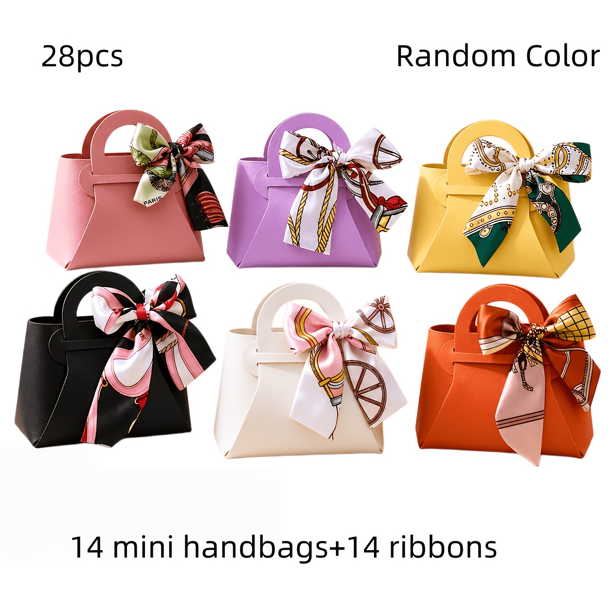 TEMU Gift Her/him A Set Of 28 Luxurious Pu Leather Gift Bags And Ribbons -14 Mini Handbags With 14 Ribbons, Suitable For Wedding Gifts, Banquets,