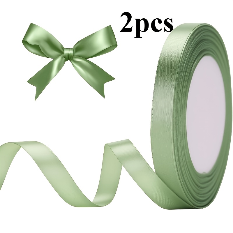2 Rolls Of Sage Green Satin Ribbon, Suitable For Wedding Decorations And Gift Wrapping, Party Decorations, Valentine's Day Gift Wrapping Ribbons, Gift Wrapping Supplies > Gift Wrapping Ribbons