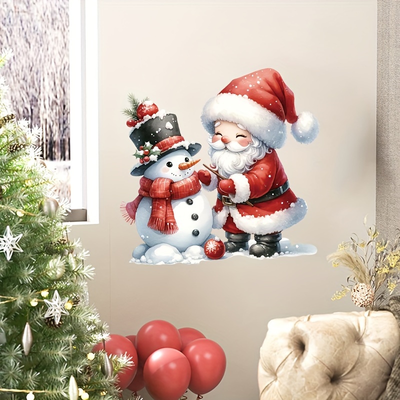 

Santa & Snowman Christmas Wall Decal - Self-adhesive, Reusable Holiday Decor For Bathroom, Toilet Seats & Water Tanks, Home Decoration Sticker