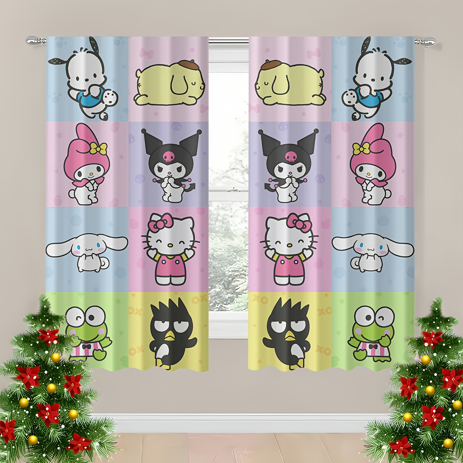 

2pcs Sanrio Hello Kitty & Friends Window Curtains – Cute Design, Machine Washable, 23.62x59.09 Inches Or 51.18x82.68 Inches, Bedroom Decor, Sunlight Blocking, Rod