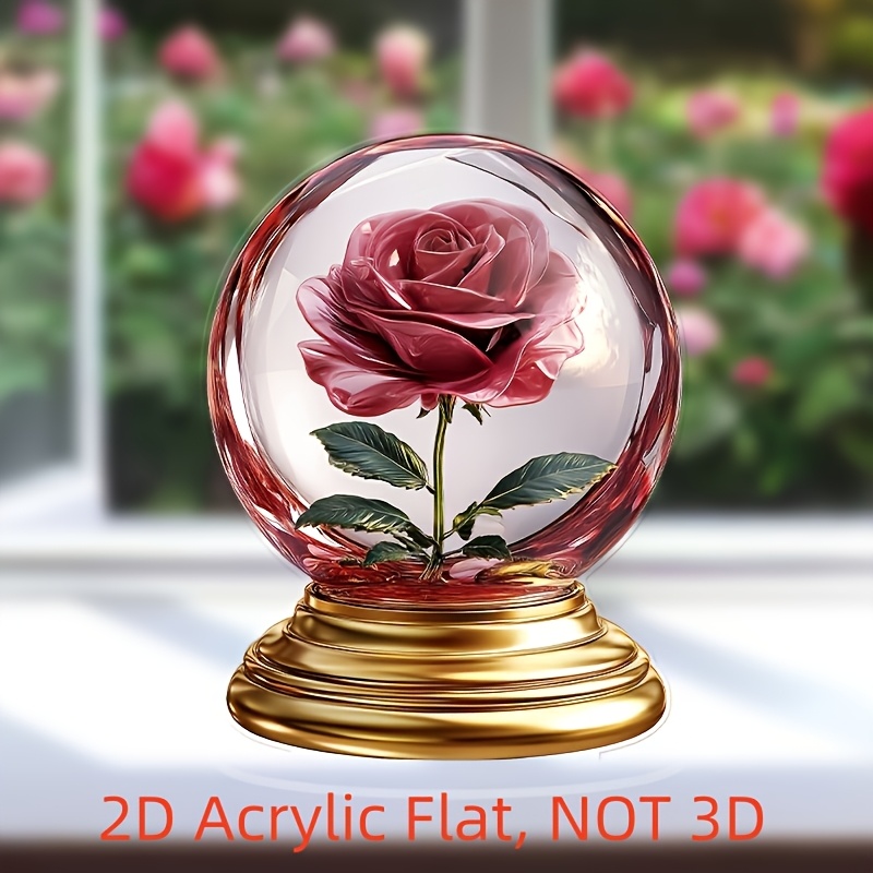 

2d Flat Elegant Acrylic Roses In A 2d Flat Acrylic Glass Dome - The Perfect Valentine's Day Tabletop Decoration, No Power Required, Feather Rose Ornament, An Ideal Gift For Women.