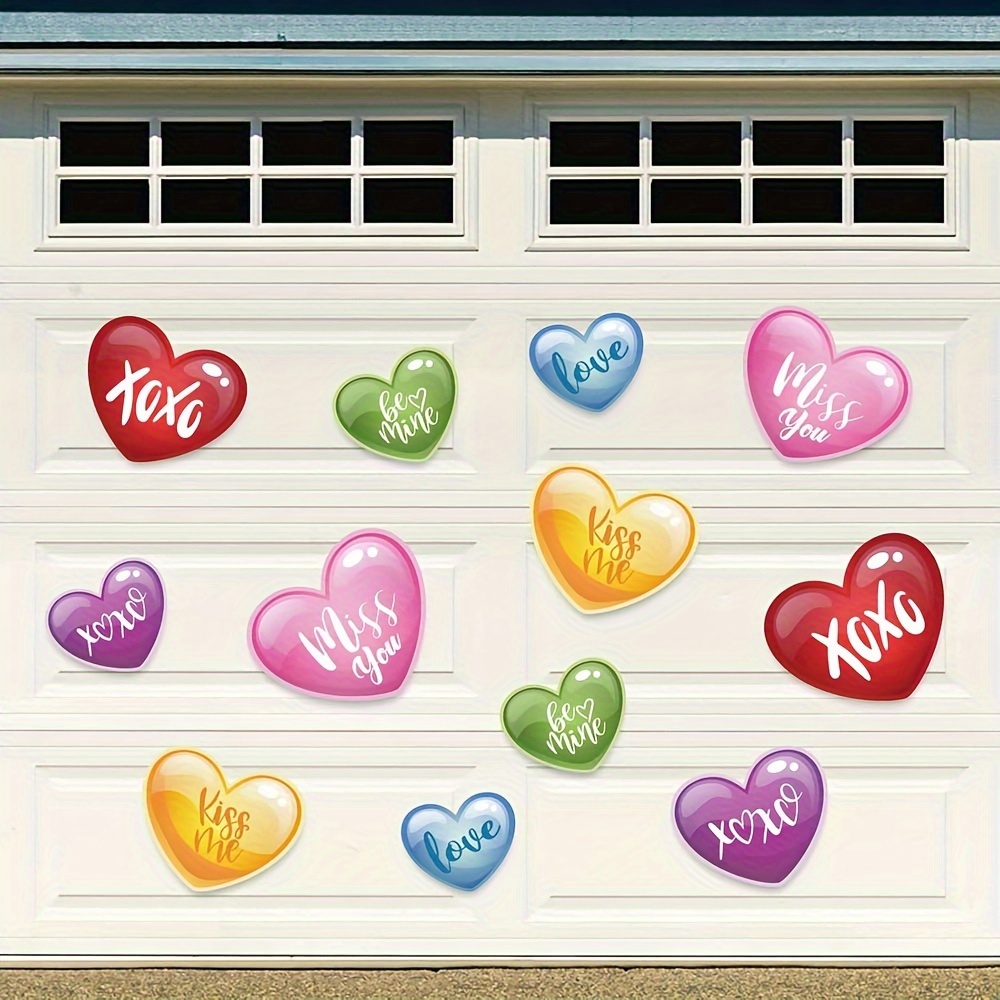 

12pcs Valentine's Day Magnet Stickers Set - Heart-shaped Decals With "," "love," & More Phrases For Garage Door & Fridge, Party Supplies & Home Decor