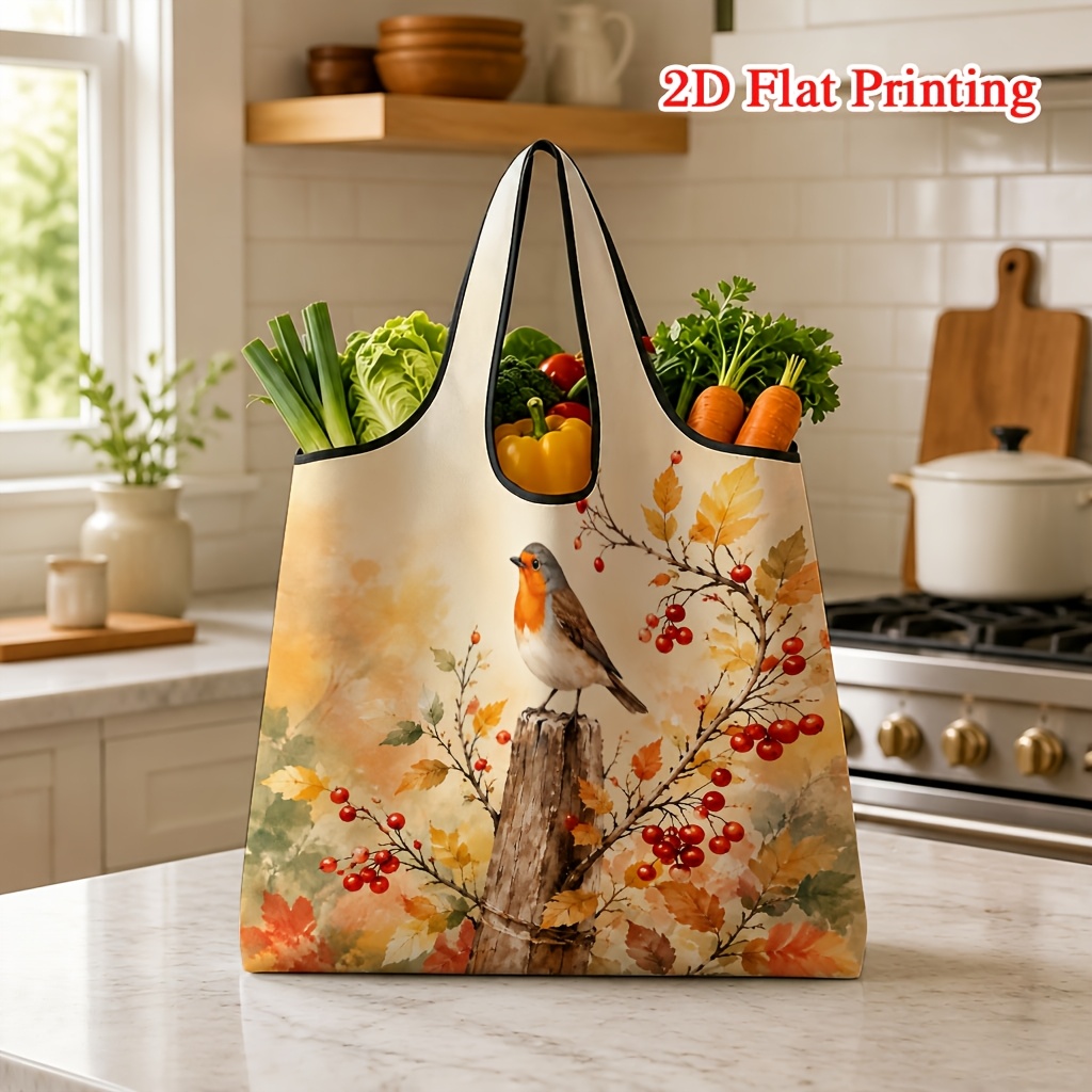 TEMU 1pc Watercolor-style Robin With Red Berries And Print Crossbody Bag, Versatile For Daily Commuting, Suitable For Grocery Shopping And Travel,