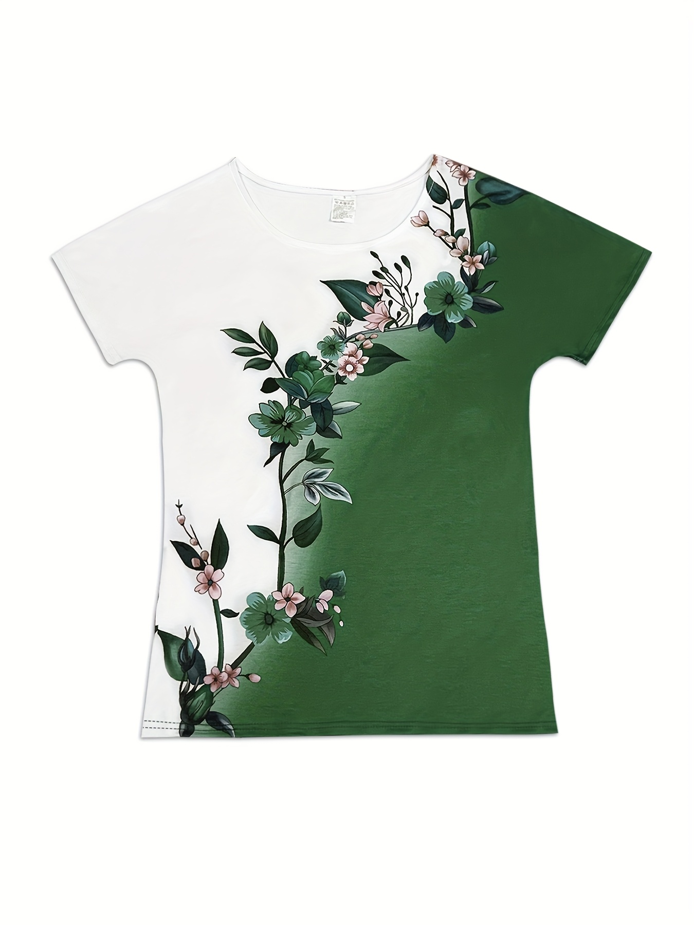 floral print colorblock crew neck t shirt casual short