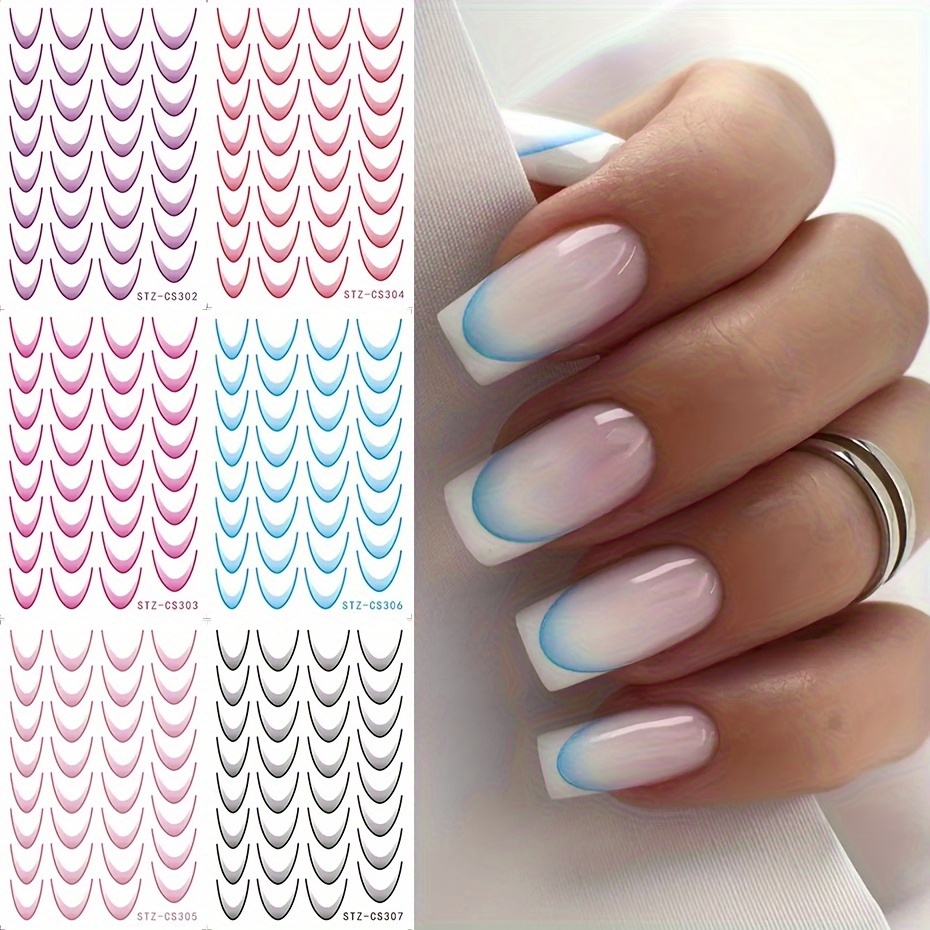 

6pcs Gradient Manicure Nail Art Stickers Self-adhesive Decals Tips For Diy Decoration Stencil Manicure