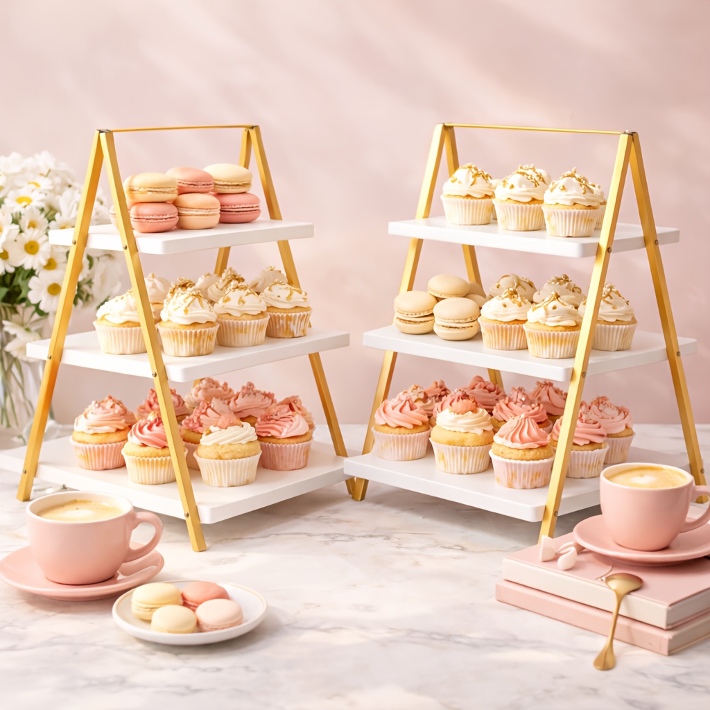 1 2pcs 17inch 3 tier wooden serving tray set for party rustic dessert stand with sturdy metal frame 11 tiered food display for   veggie cake collapsible serving platters