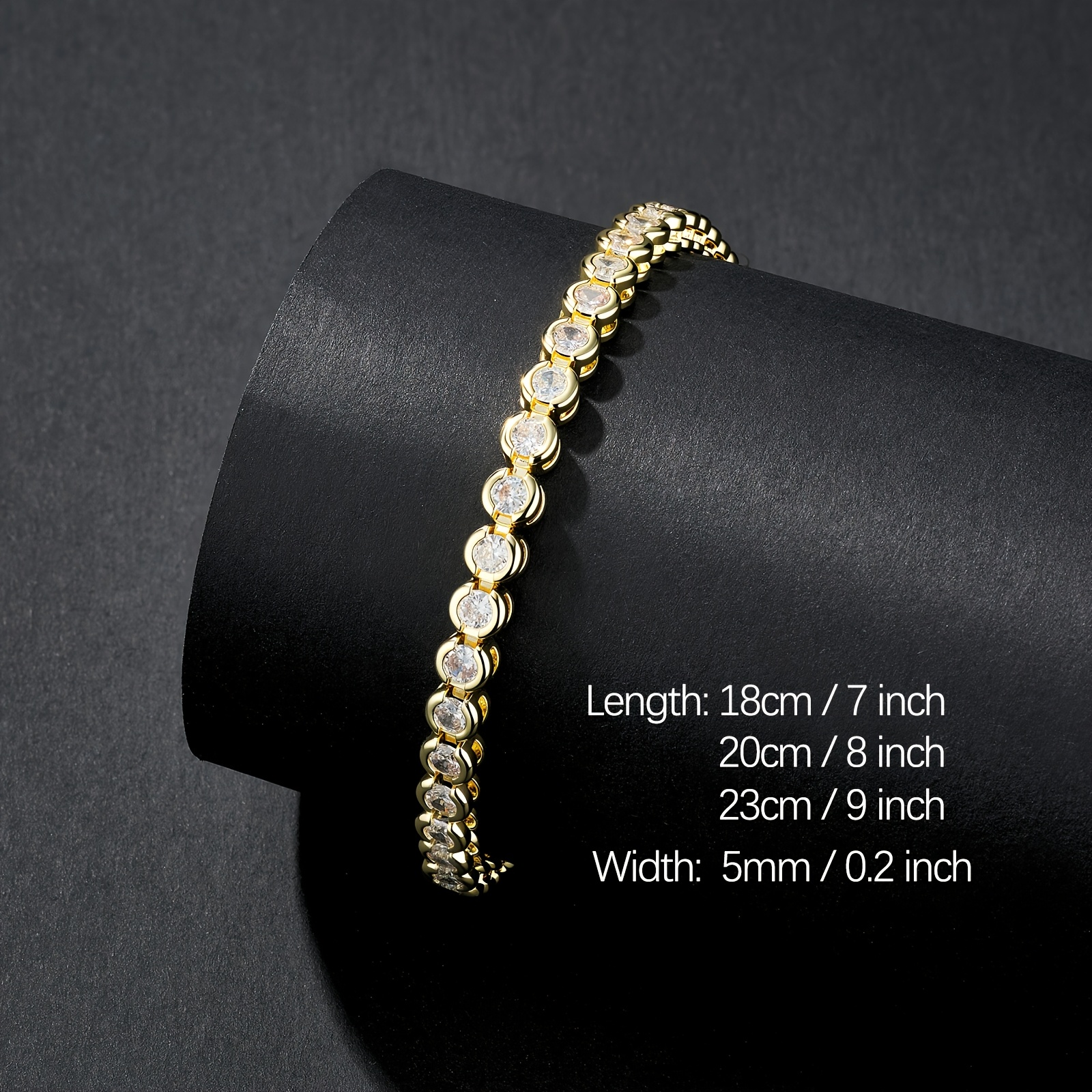 Hip-Hop Round-Edged Bracelet with Cubic Zirconia, Stackable