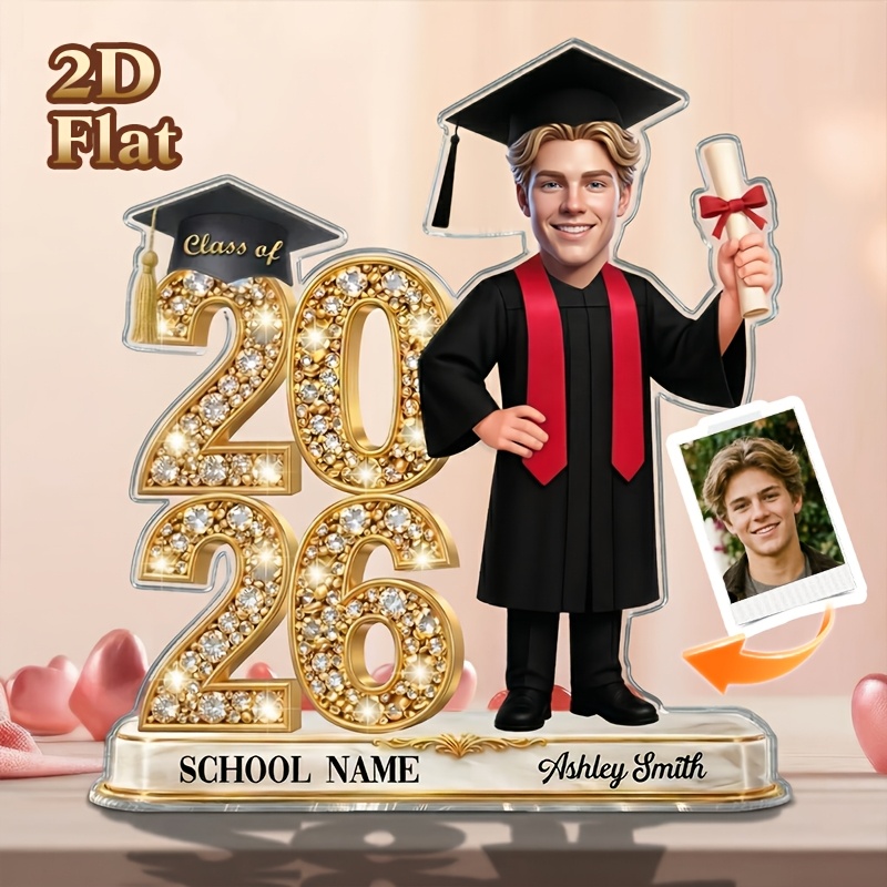 TEMU 2d Flat, Personalized Graduation Plaque - Custom Name & School Suitable For Graduates, Daughters, - Portrait Photo Display Gift With Nameplate -