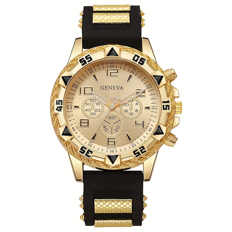 TEMU Chic And Fashionable Oversized Men's , Sophisticated Casual Quartz Watches In Black And Golden