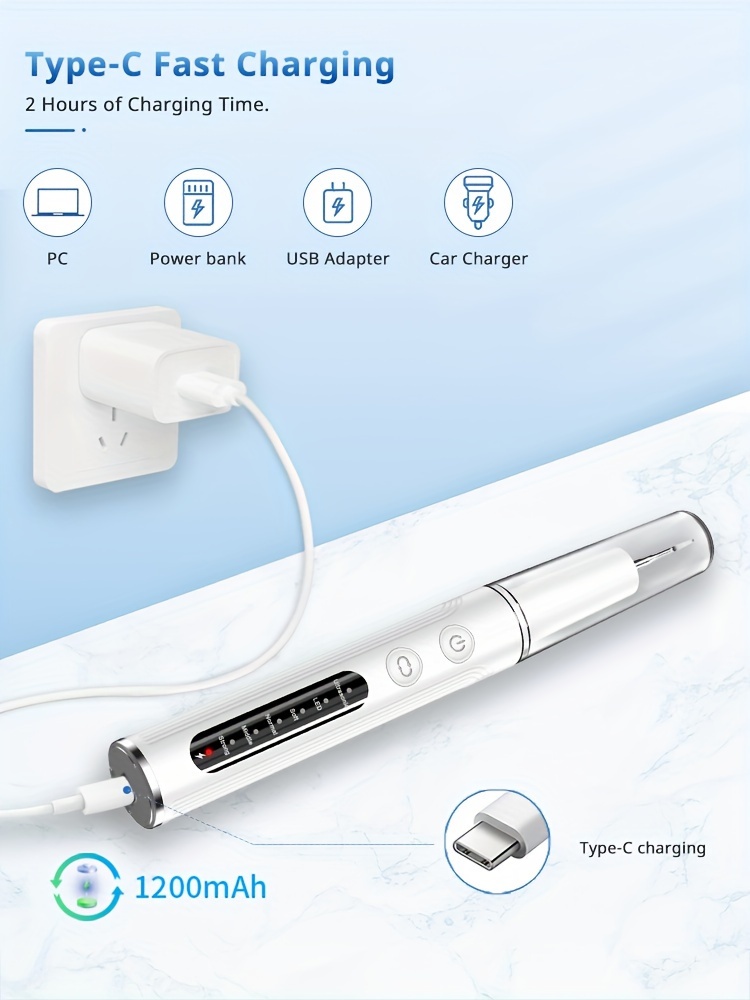     teeth cleaning kit rechargeable plaque tartar remover with led light stainless steel dental tools     white details 5