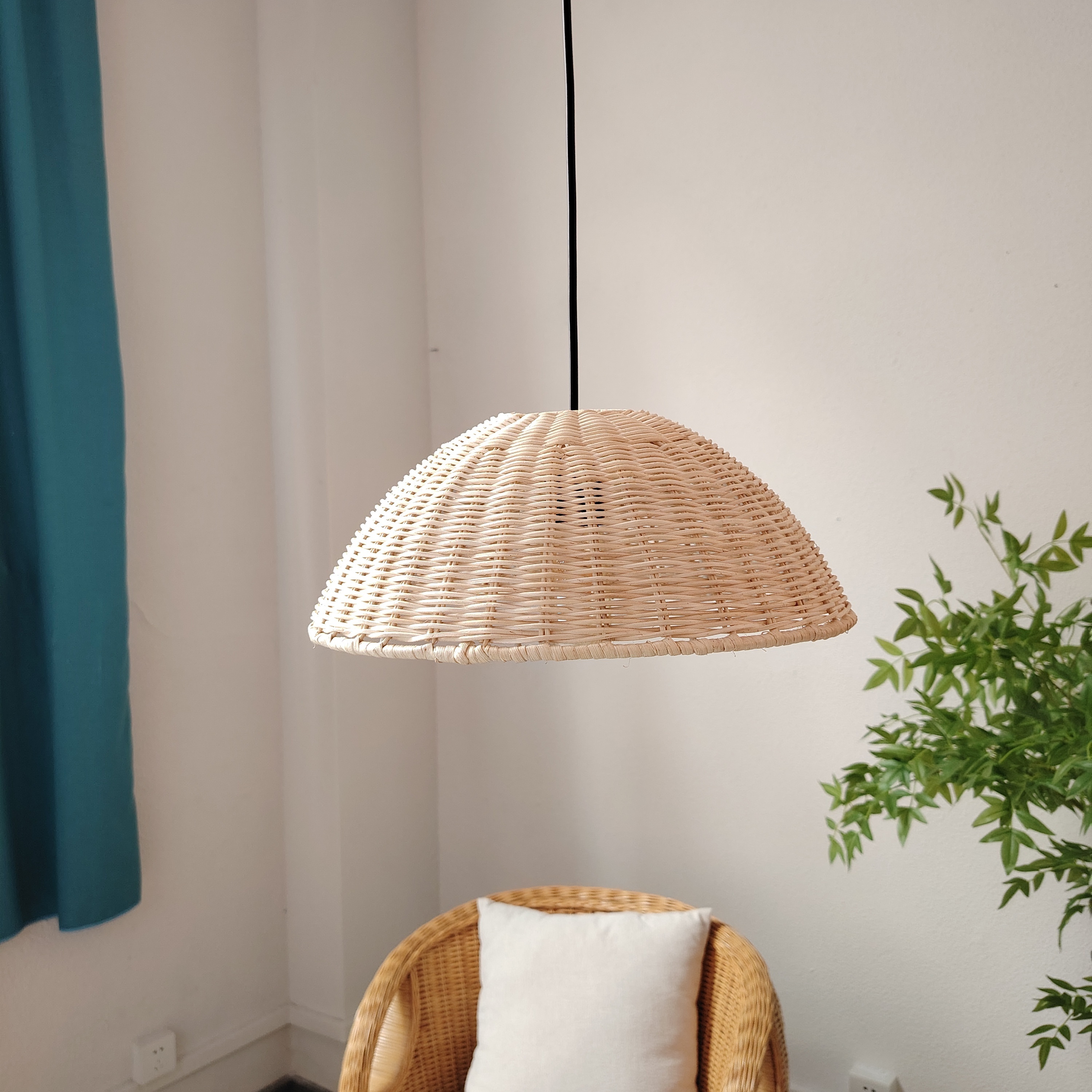未使用ファンネルスタイル 竹製シャンデリア 手編みランプ 天然素材製  