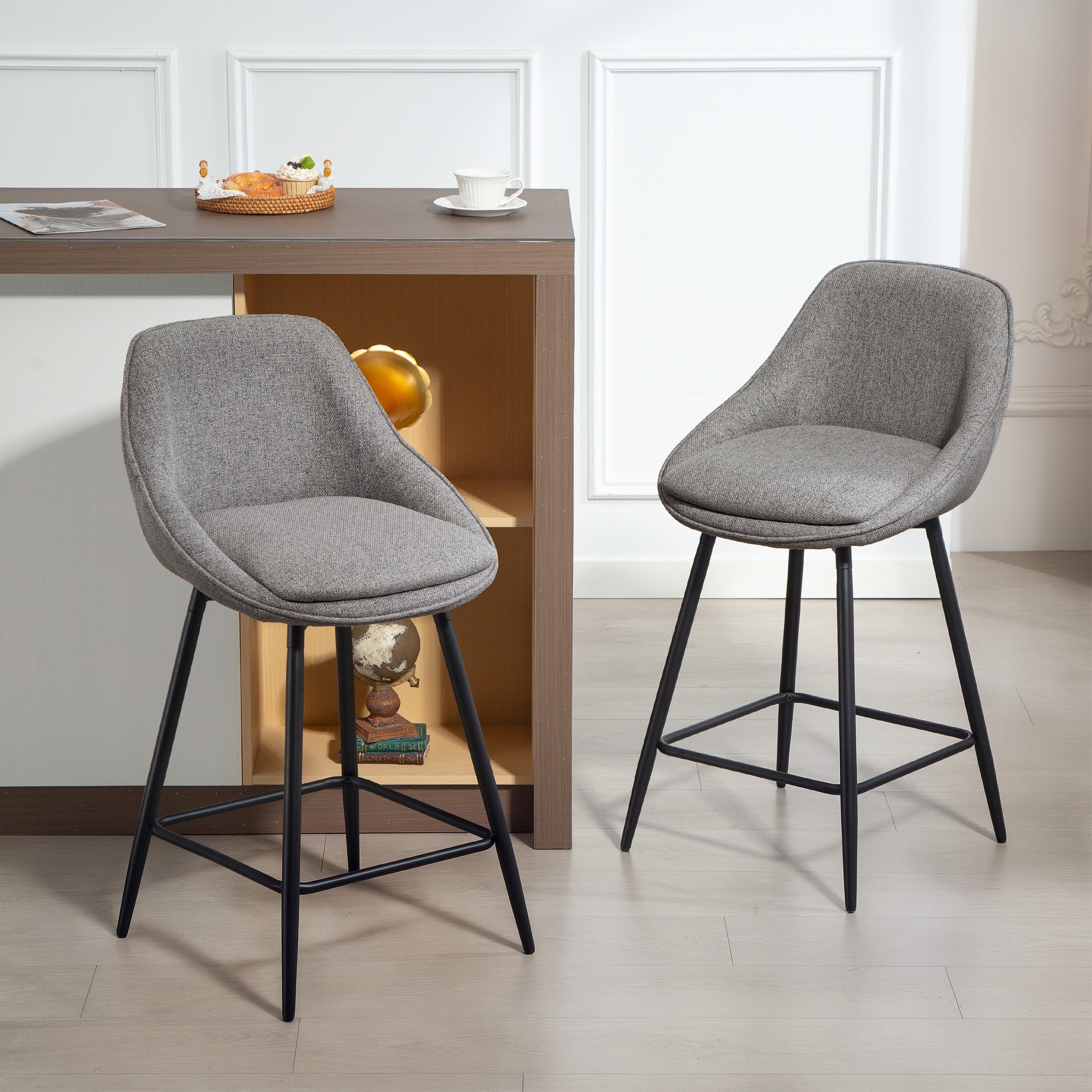 TEMU HOMCOM Lot de 2 Tabourets Bar Modernes Pivotants 360°, Hauteur Comptoir avec Sièges Rembourrés en Tissu Gris et , Base Ronde Robuste pour Îlot