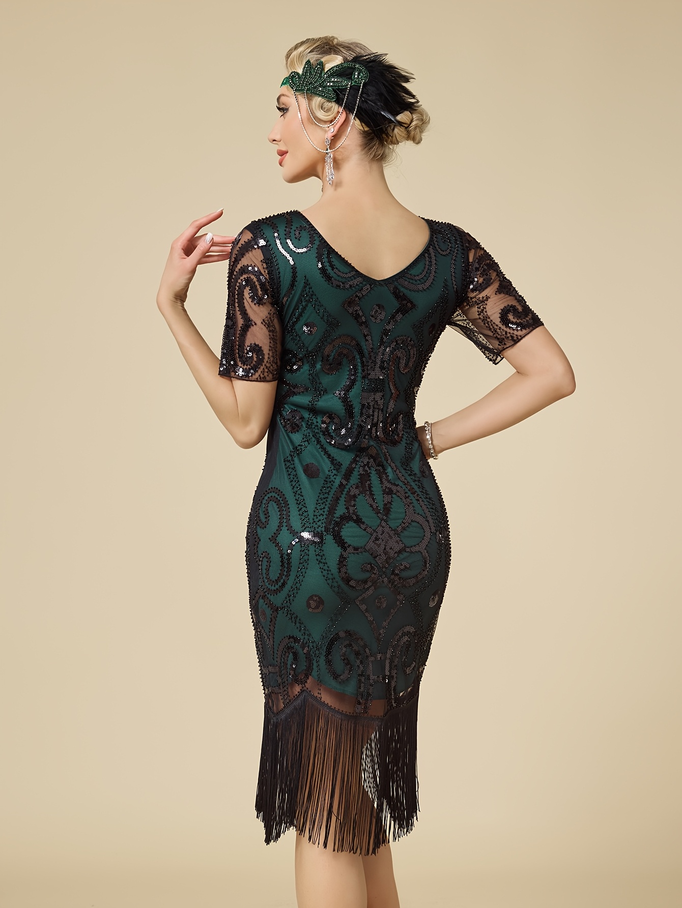 long sleeve sheer dress black L