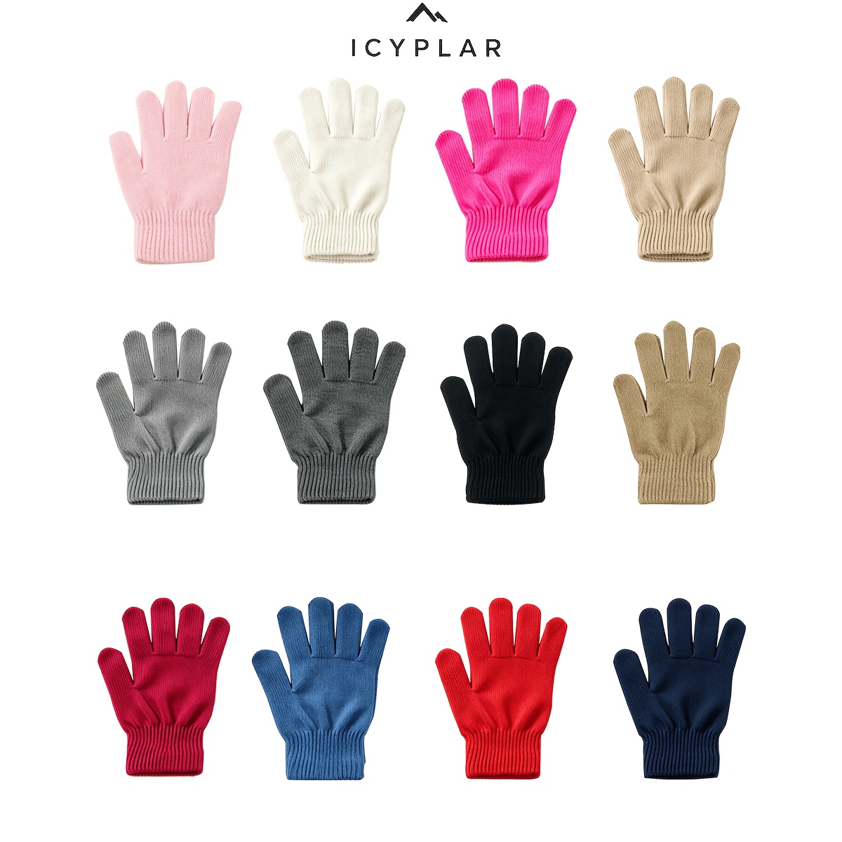 TEMU Lot de 12 gants d'hiver chauds et extensibles à doigts complets pour adulte, couleur unie, avec poignet élastique, gants décontractés, plusieurs