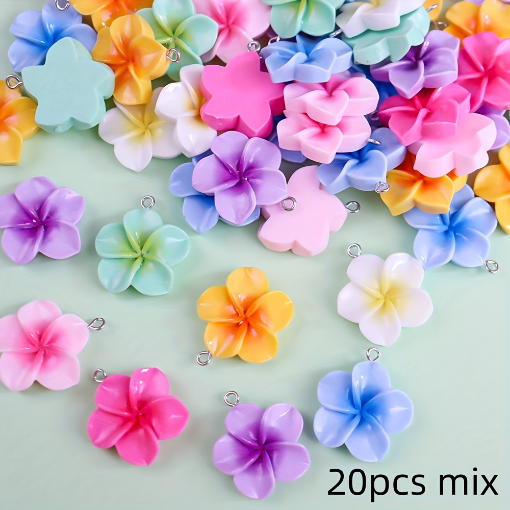 E-shop 10 oder 20 bunte glänzende Plumeria-Anhänger, Sommerliche Blumen-Anhänger für DIY Ohrringe, Ketten, Armbänder, Schlüsselanhänger