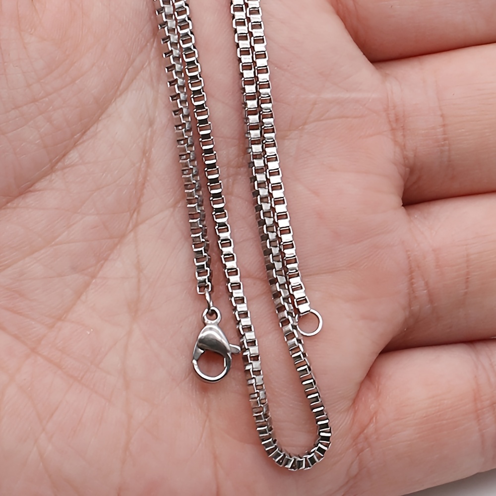 10pcs Matte Silvery Square Box Thin Chains, Stackable
