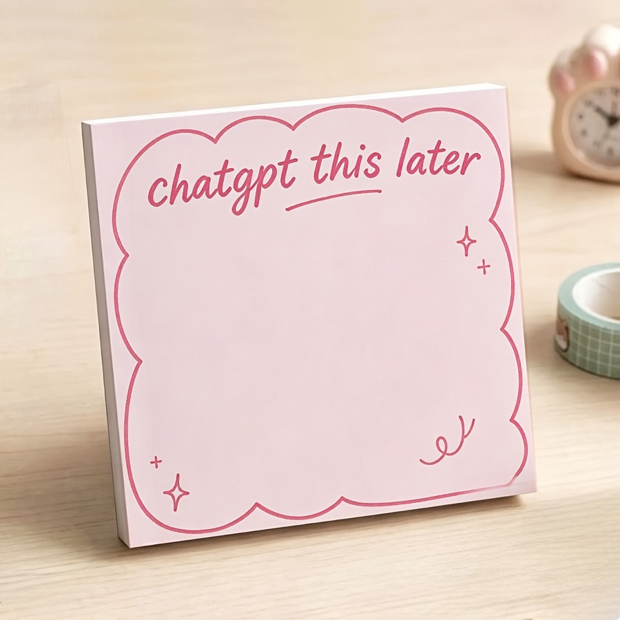 TEMU Funny " This Later" Wavy-border Non-square Sticky Notes, Sarcastic Work-meme Self-adhesive Removable Memo Pad, Cute Pink Aesthetic Decorative