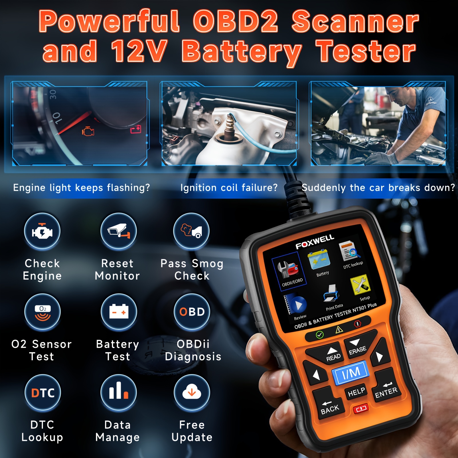 Nt201 Obd2 Automotive Scanner Check Engine Light - Temu