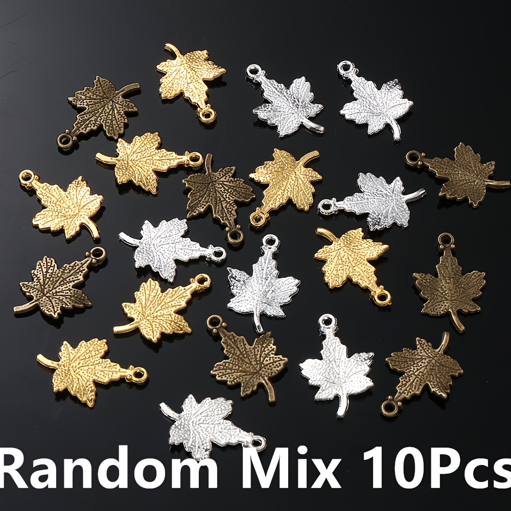 TEMU 10pcs 15x23mm Vintage Detailed Carved Metal Branch Tree Leaf Random Mixed Color Pendants For Diy Earring Bracelet Necklace Jewelry Making
