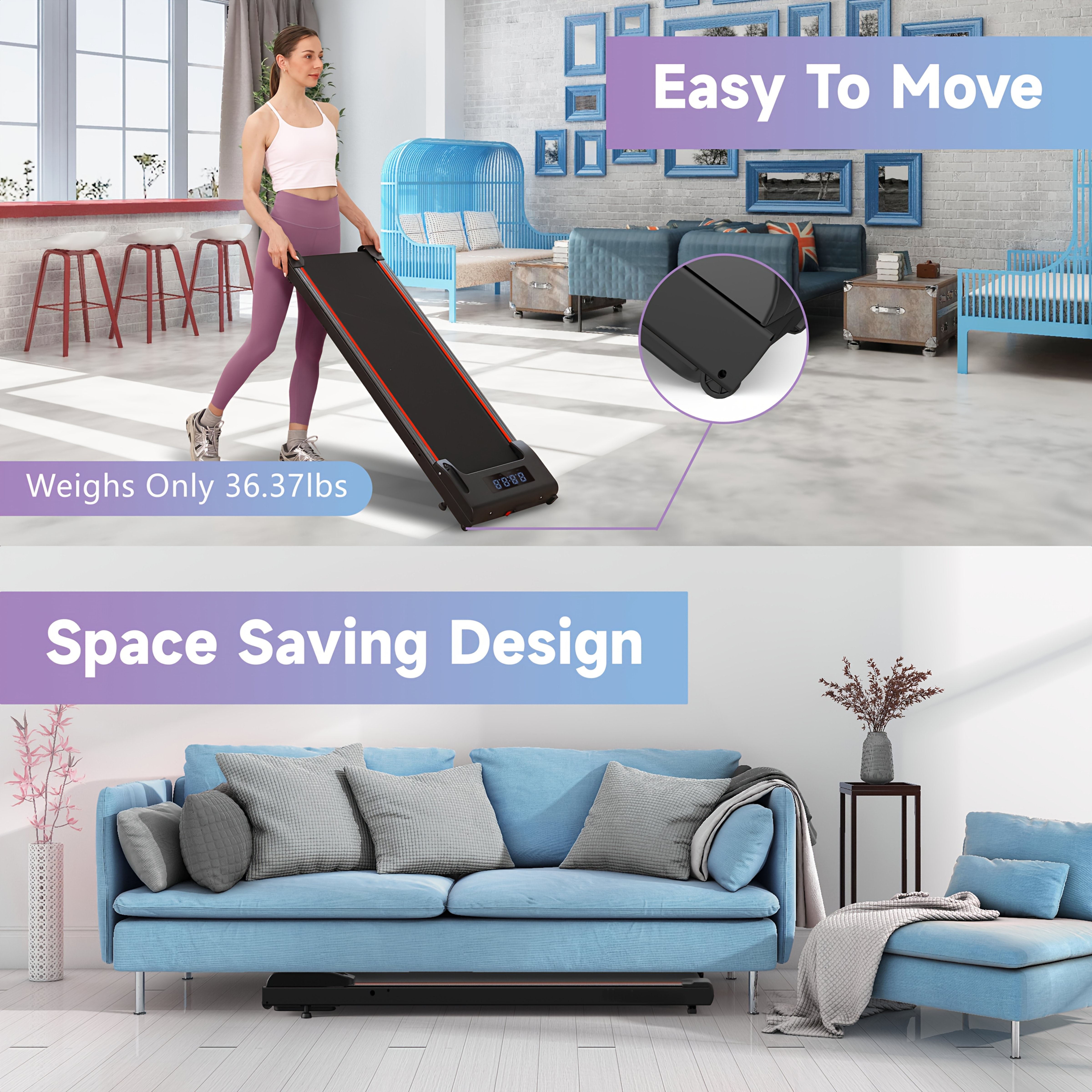 Walking Pad, Quiet Under Desk Treadmill, Portable Walking Pad Treadmill, 2.5 HP Brushless Motorized Treadmill, Walking Jogging Machine for Home&Office