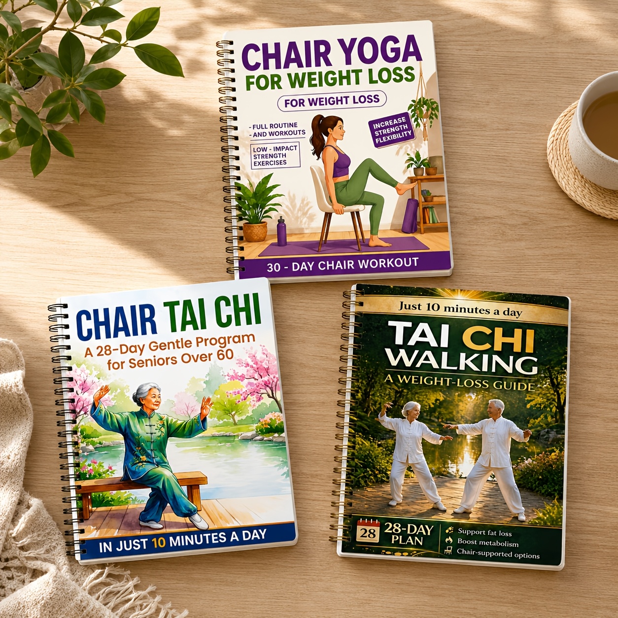 TEMU Tre guide yoga sulla sedia e sul Tai Chi per anziani, che trattano sulla sedia per la perdita di peso, programmi di allenamento di Tai Chi sulla