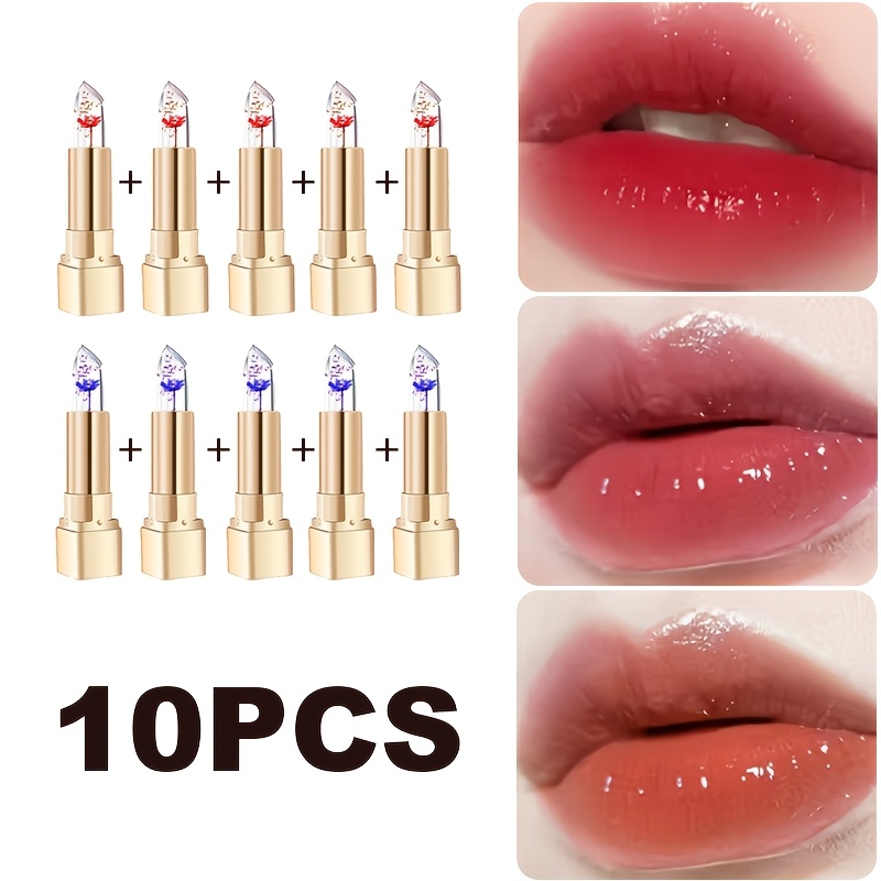 Image of 10pcs Rozino Flower-shaped Set - Gel Lip Gloss Suitable For Tones, Warm & Buildable Tint, Moisturizing Long-lasting Lipstick For Light Beige, Perfect Christmas & Valentine's Gift For