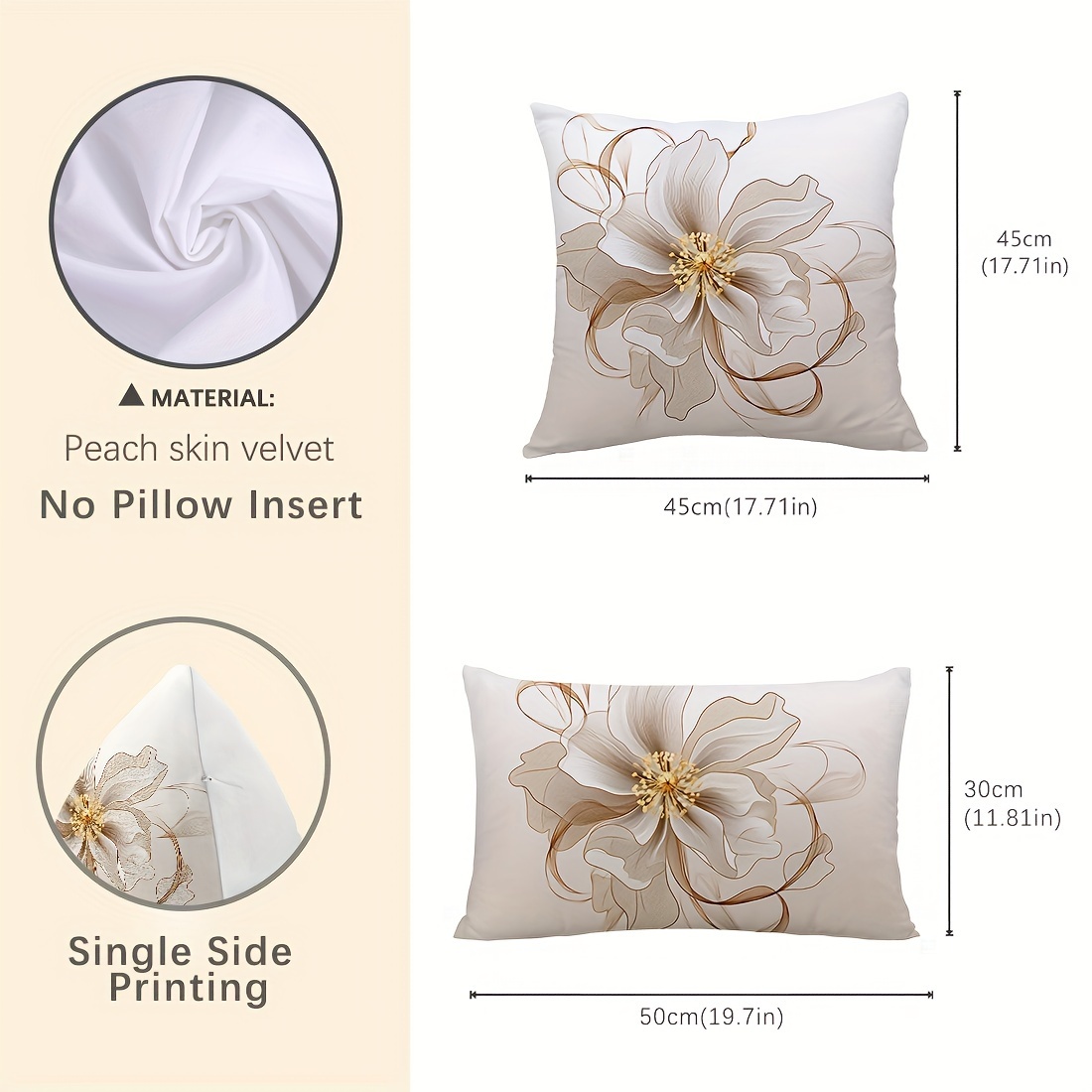 Image of Large Floral Creative Minimalist Sheer Coffee 2pcs Set Car Cushion Cover Living Room Sofa Bedroom Pillow Bedside Backrest Pillow Cover Home Decor Pillow No Filling Single-sided Print