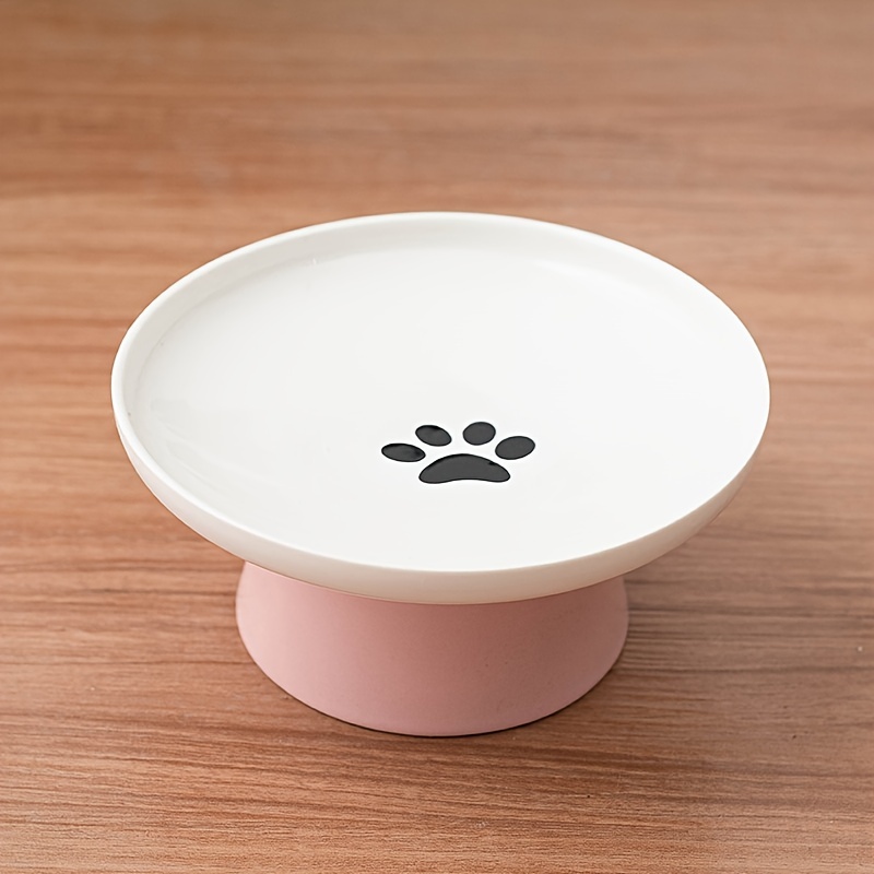 Elevated Ceramic Cat Bowl With Paw Print Design - Non-slip, Neck-friendly Feeding Dish For