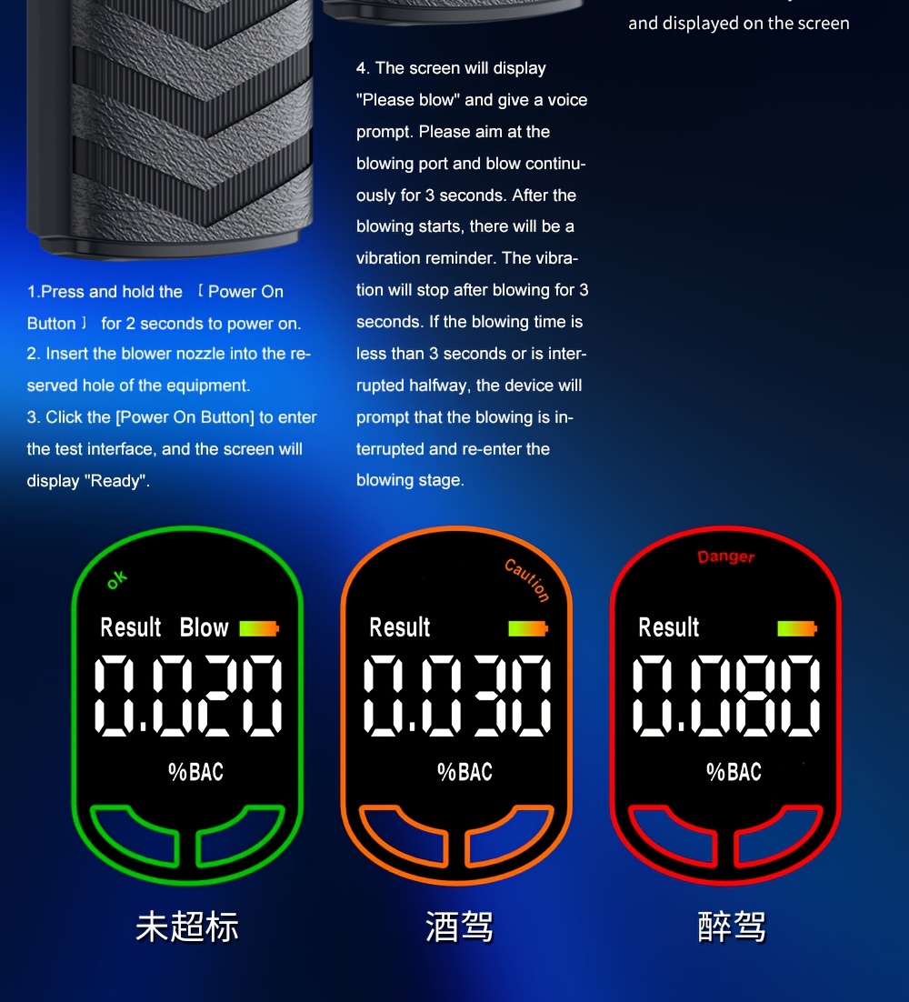 Digital Automatic Alcohol Tester, Professional Breath Alcohol Detector, Rechargeable Breath Alcohol Measuring Device, Alcohol Measurement Tool with LCD Display, Accurate And Sensitive, Continuous Monitoring