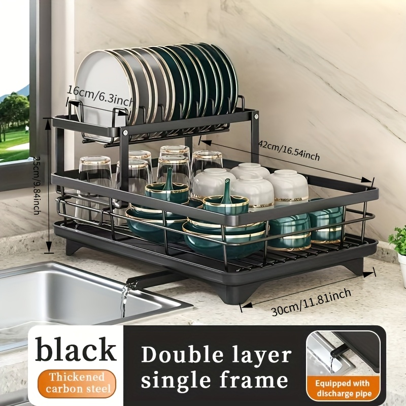 Drain Rack With Drain Plate, Suitable For Kitchen Countertops, Carbon Steel Drain Rack, Detachable Drain, Storage Rack, Kitchen Storage Rack, Multifunctional Kitchen Sink Drain (black, White)