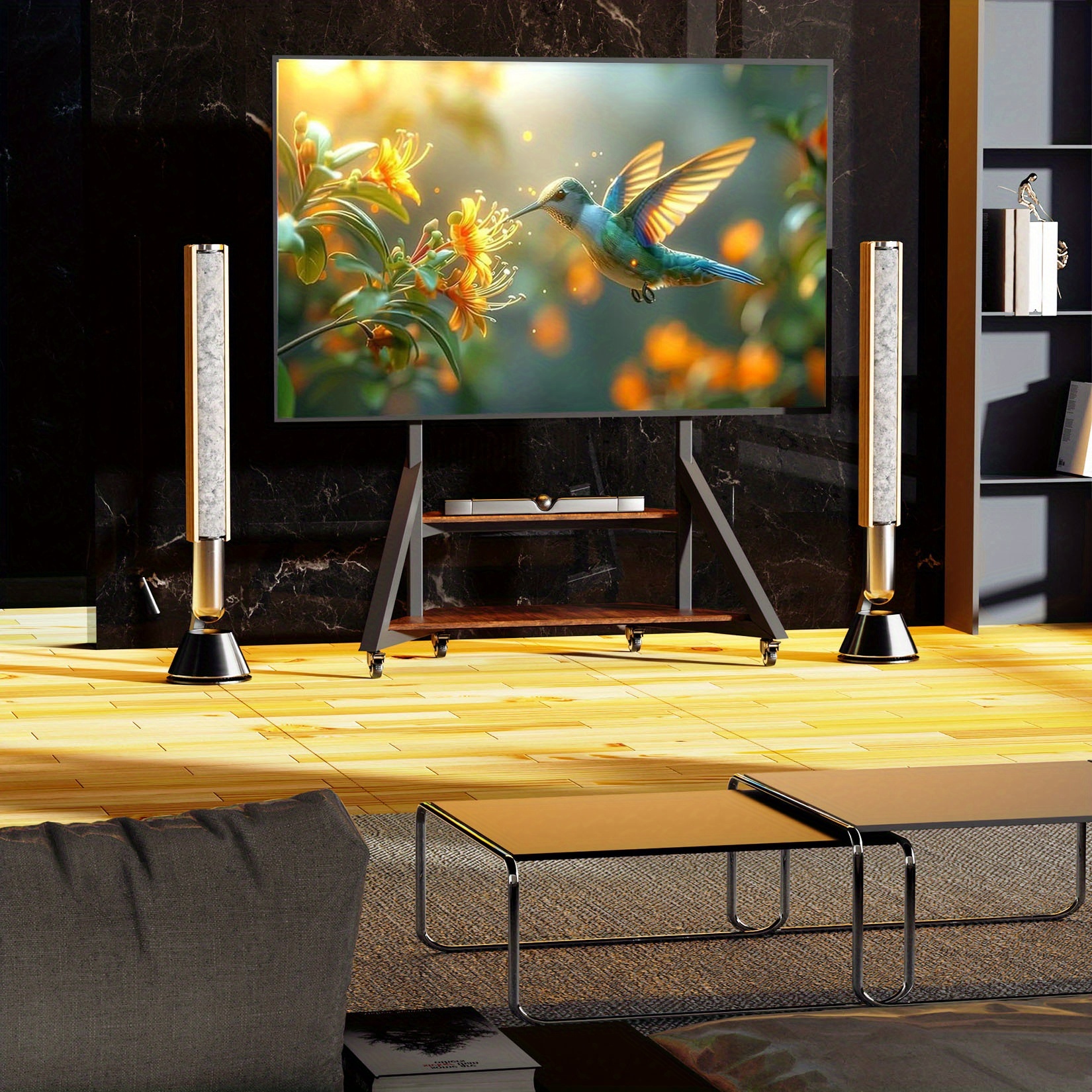 TEMU Industrial Floor Tv Stand Universal Tv Mount Stand For 65-100 Inch Tvs, Tv Floor Stand With Shelves And Height Adjustable Large Rolling Tv Stand