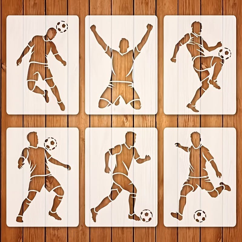 Image of This Set Of 6 Soccer Player Templates, Measuring 4.13x5.83 Inches, Is Perfect For Such As Drawing, Scrapbooking, Card Creation, Crafts, Wall Decorations, , Sports-themed Decor, Collages, Embossing