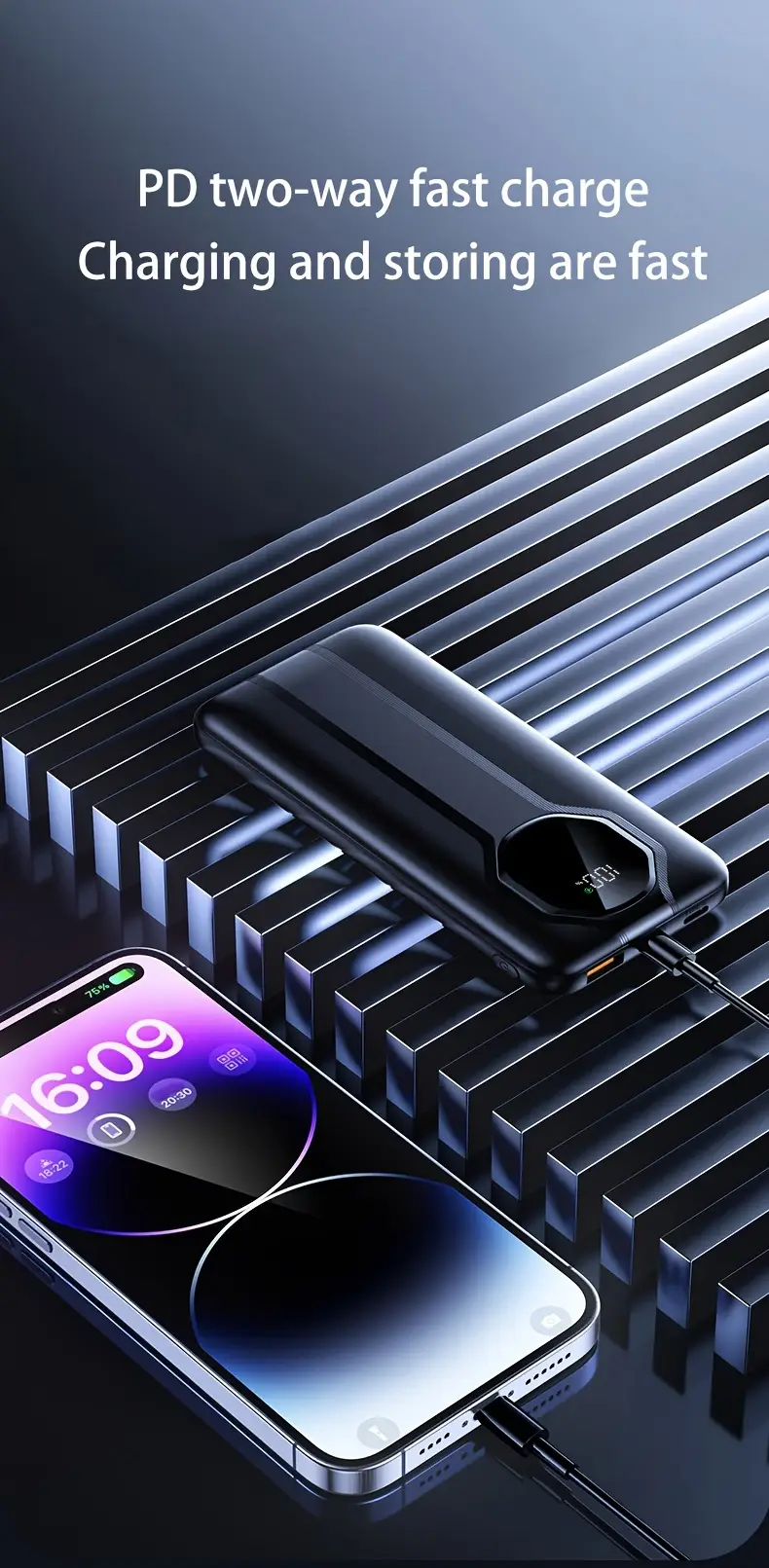 20000mah мобільний джерело живлення, 22.5w/pd20w супершвидке заряджання, з led дисплеєм батареї, подвійний вхід та , компактний портативний зарядний пристрій для iphone15pro/14max/13/12 пристроїв/ (usb, type-c), зовнішня аварійна резервна батарея: портативне джерело живлення для мобільного телефону детальніше 1