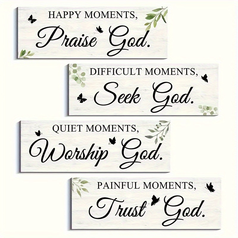 Image of 4pcs Vintage Inspirational Decorative Wall Art Set, Easter Decor, Wooden Signs With Verses, Perfect For Living Room Wall Decoration Christmas Decorations