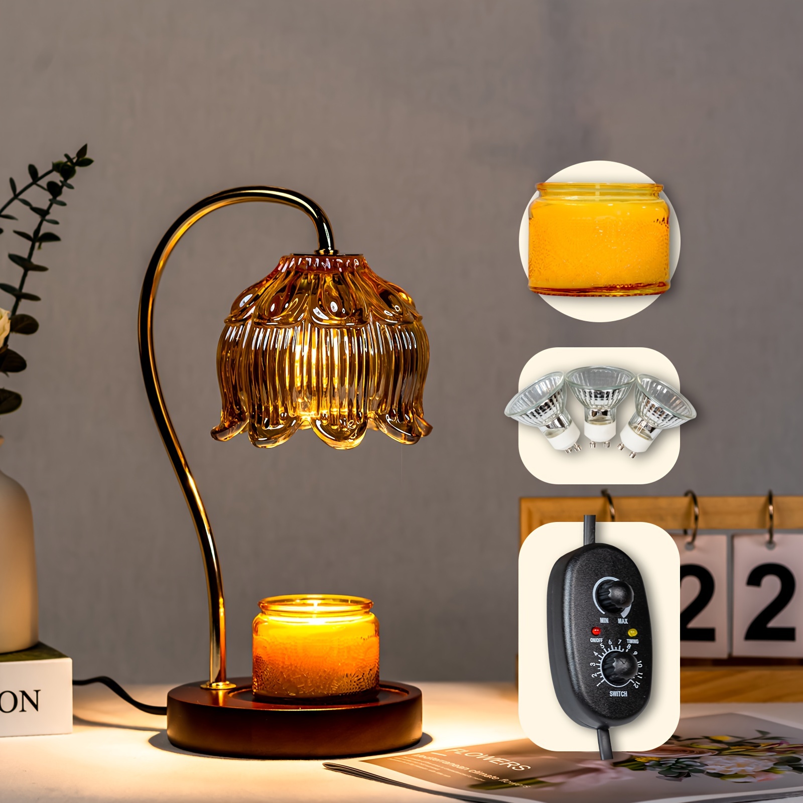 

Flower Candle Warmer Lamp With Timer, Electric Candle Warmer Lamp, Birthday Gifts For Women, Mom, Female Friend, Glass Candle Lamp Warmer Gifts, Aromatic Candle Warmer For Vintage Home Decor
