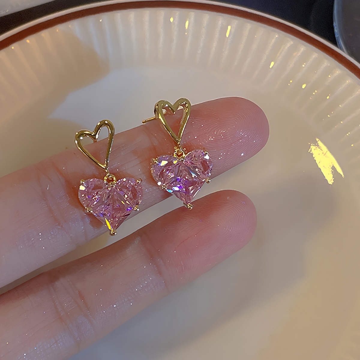 3pcs Shimmering Pink Heart Pendant Earrings And Necklace Set, Trendy Y2K Style, Casual All-Match Jewelry Suitable for Valentine'S Day Women'S Gift