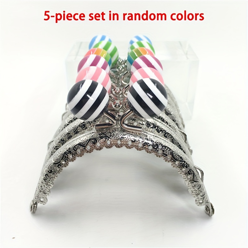 E-shop 5-teiliges DIY-Geldbörsen-Zubehör: Gestreifte Perlen, Lollipop-Kuss-Schnallen, Zufällige Farben, Münzpackung mit Metallrahmen, 8,5 cm halbrunde